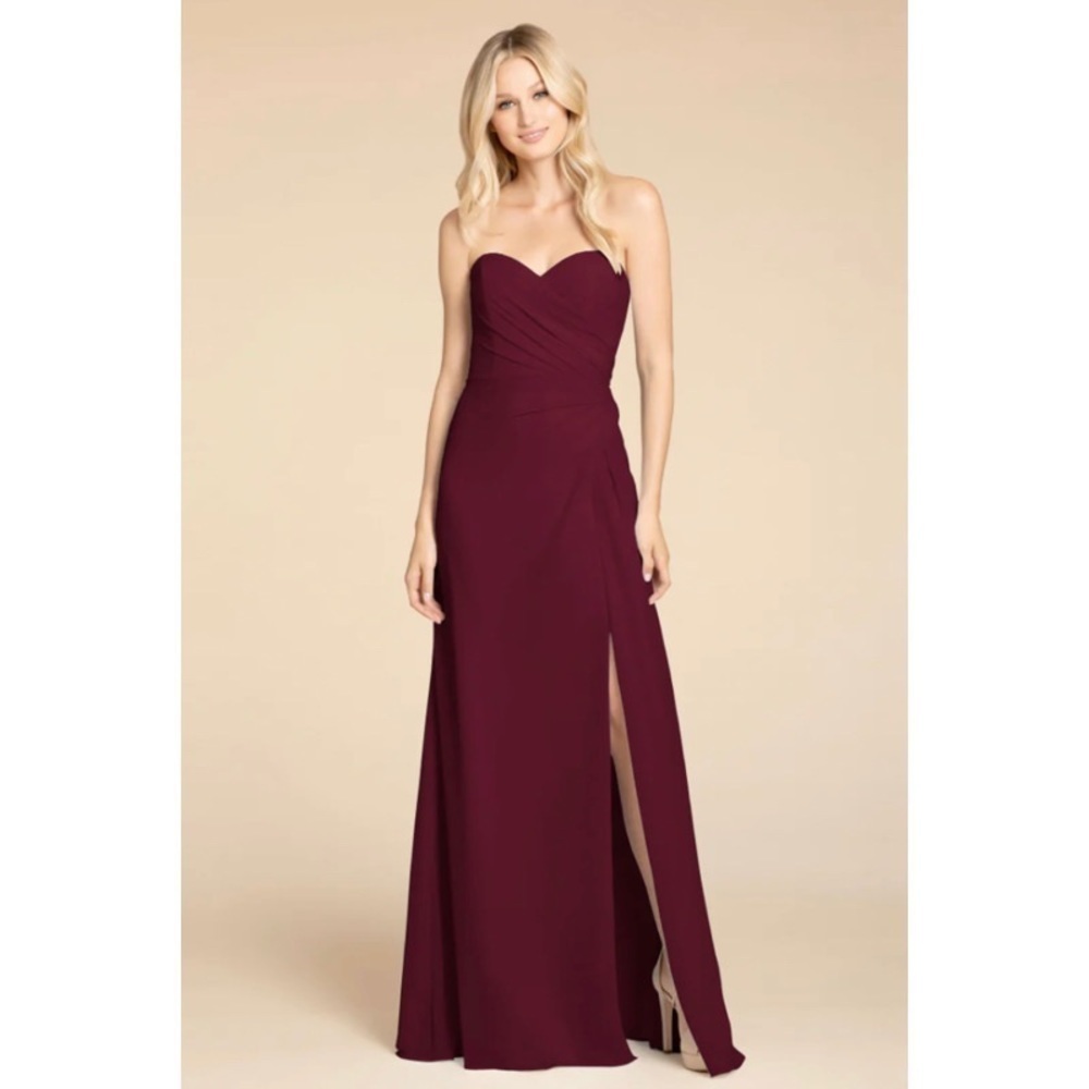 Hayley Paige Occasions Strapless Burgundy Chiffon Bridesmaid Dress 5913 Size 8